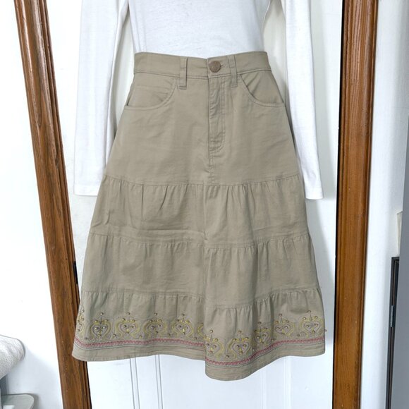 Tiered Ruffled Mid-Length Skirt | 100% Cotton Flared Skirt - Picture 1 of 12